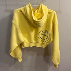 Yellow Smiley Face Cropped Turtleneck Sweater